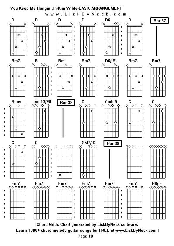 Chord Grids Chart of chord melody fingerstyle guitar song-You Keep Me Hangin On-Kim Wilde-BASIC ARRANGEMENT,generated by LickByNeck software.